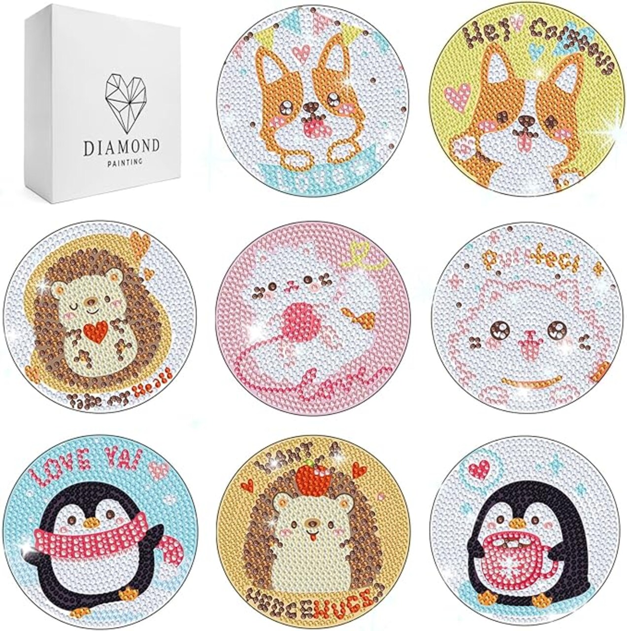 Diamond Art Kit for Kids 8 Pcs Easter Arts & Crafts Kits for Ages 6-12 Gifts for 9 10 11 Year Old Girls Diamond Art Coasters Painting Kits for Preteen